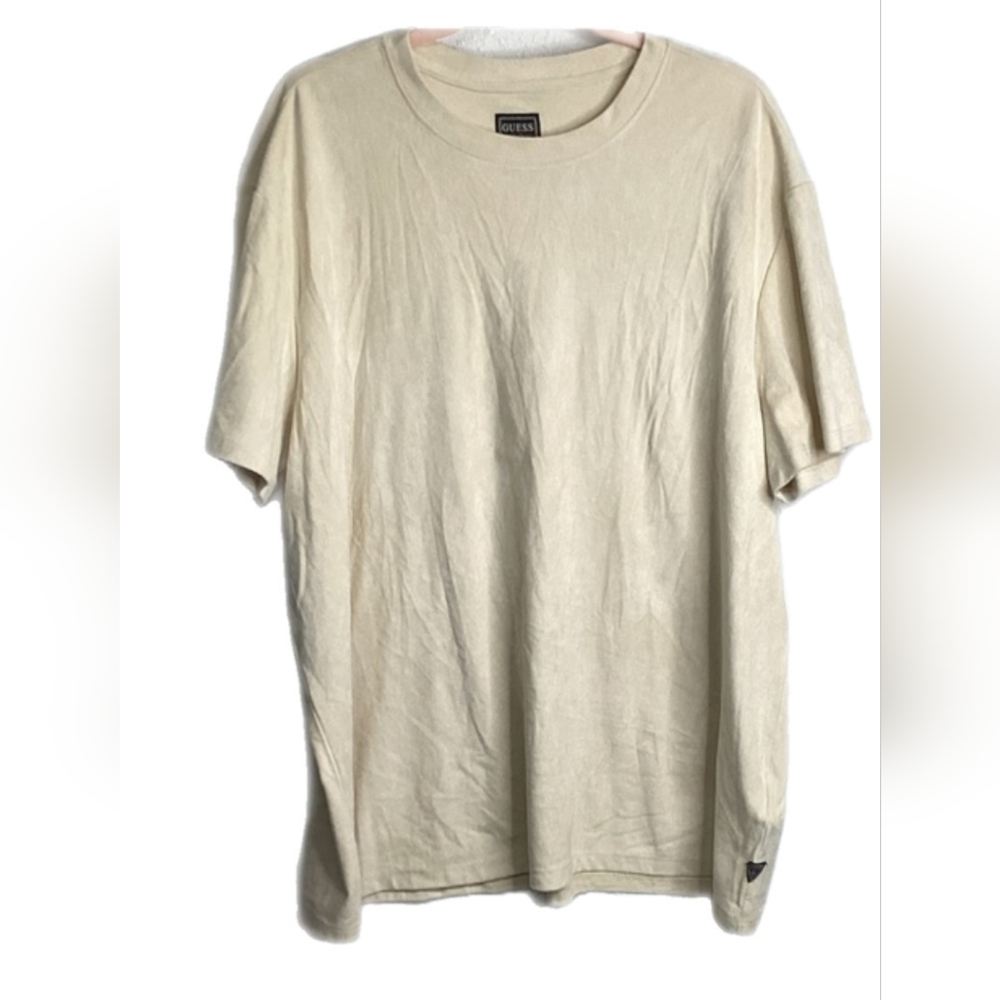 Guess Men's Beige Short Sleeve Tee Faux Suede Crew Size XXL NWT